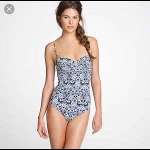 J Crew Liberty of London Blue Floral Tank Swimsuit